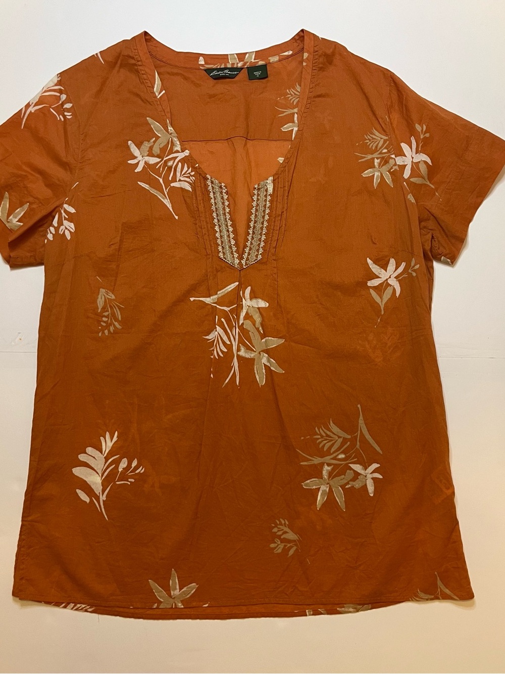 Eddie Bauer XL Lightweight Cotton Floral Boho Tunic Top